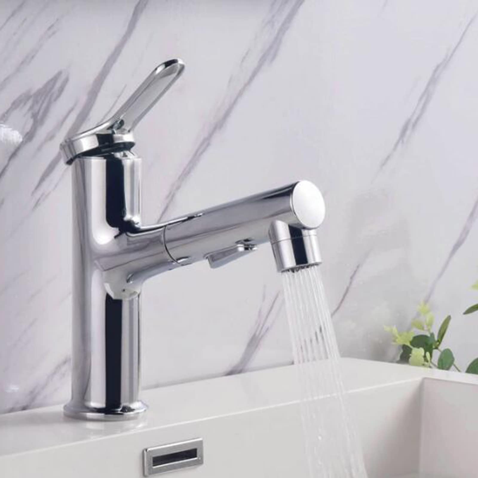 **Pull-Out Spray Basin Mixer Faucet - Chrome Finish, Brass Construction, Telescoping Design for Bathroom Sink | Perfect for Modern Bathrooms, Kitchenettes & RV Sinks**
