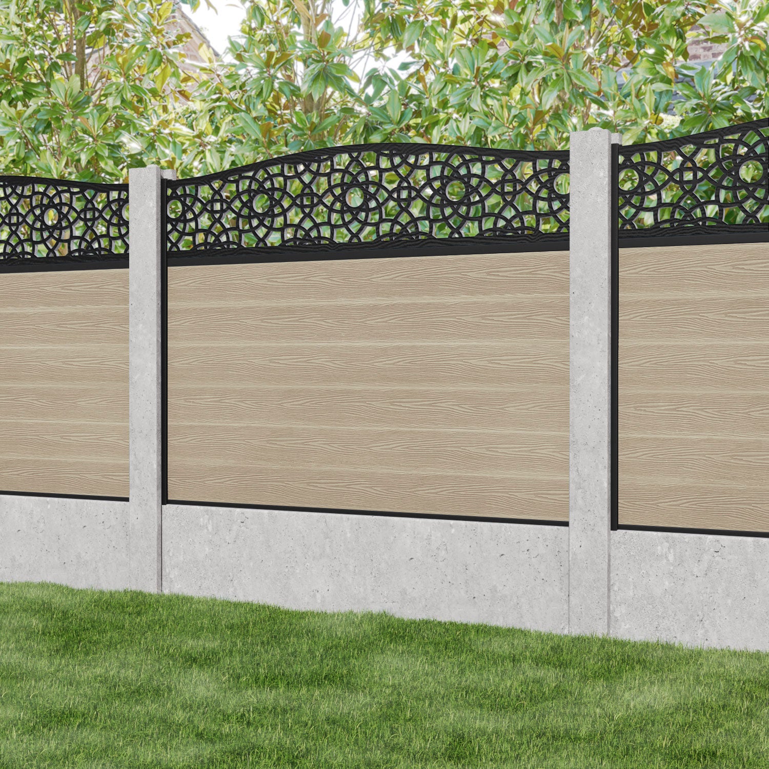Classic Amber Curved Top Fence Panel - Light Oak Wood Privacy Screen for Existing Concrete Posts | Perfect for Backyard, Garden, and Patio Fencing