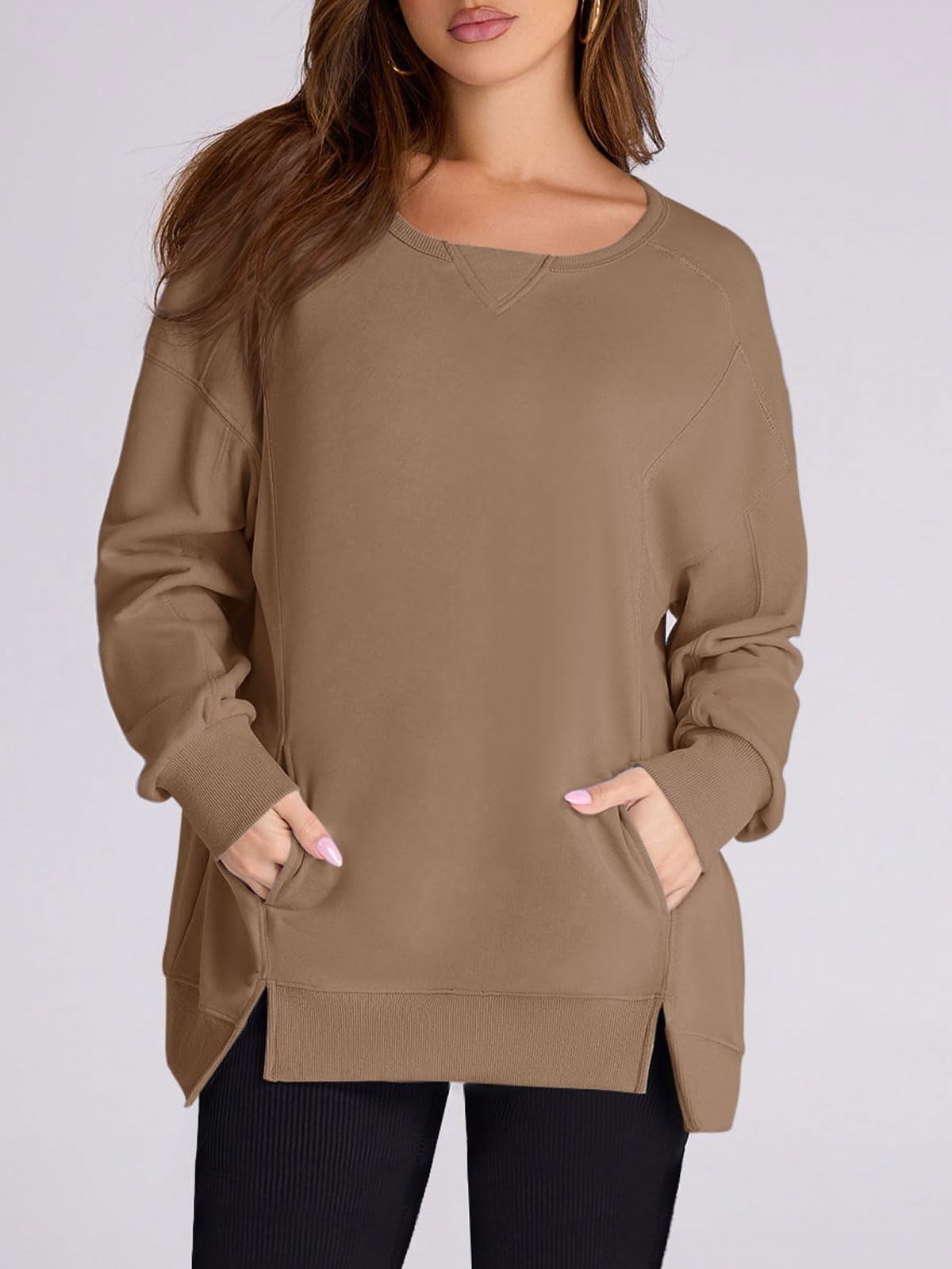 Yousify Women's Oversized Sweatshirt - Long Sleeve Crewneck Pullover with Pockets | 2025 Y2K Fashion | Casual Spring Sweater for Streetwear, Loungewear & Travel Outfits