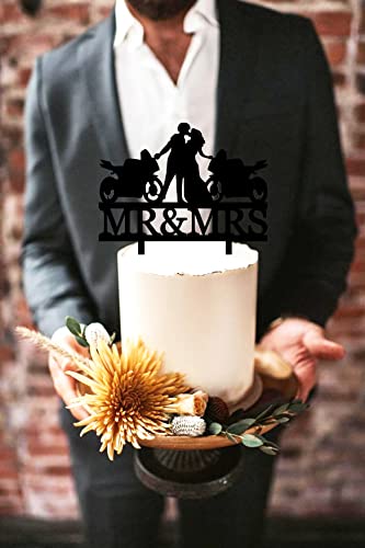 Funny Motorcycle Wedding Cake Topper - Bride & Groom Kissing for Biker Weddings