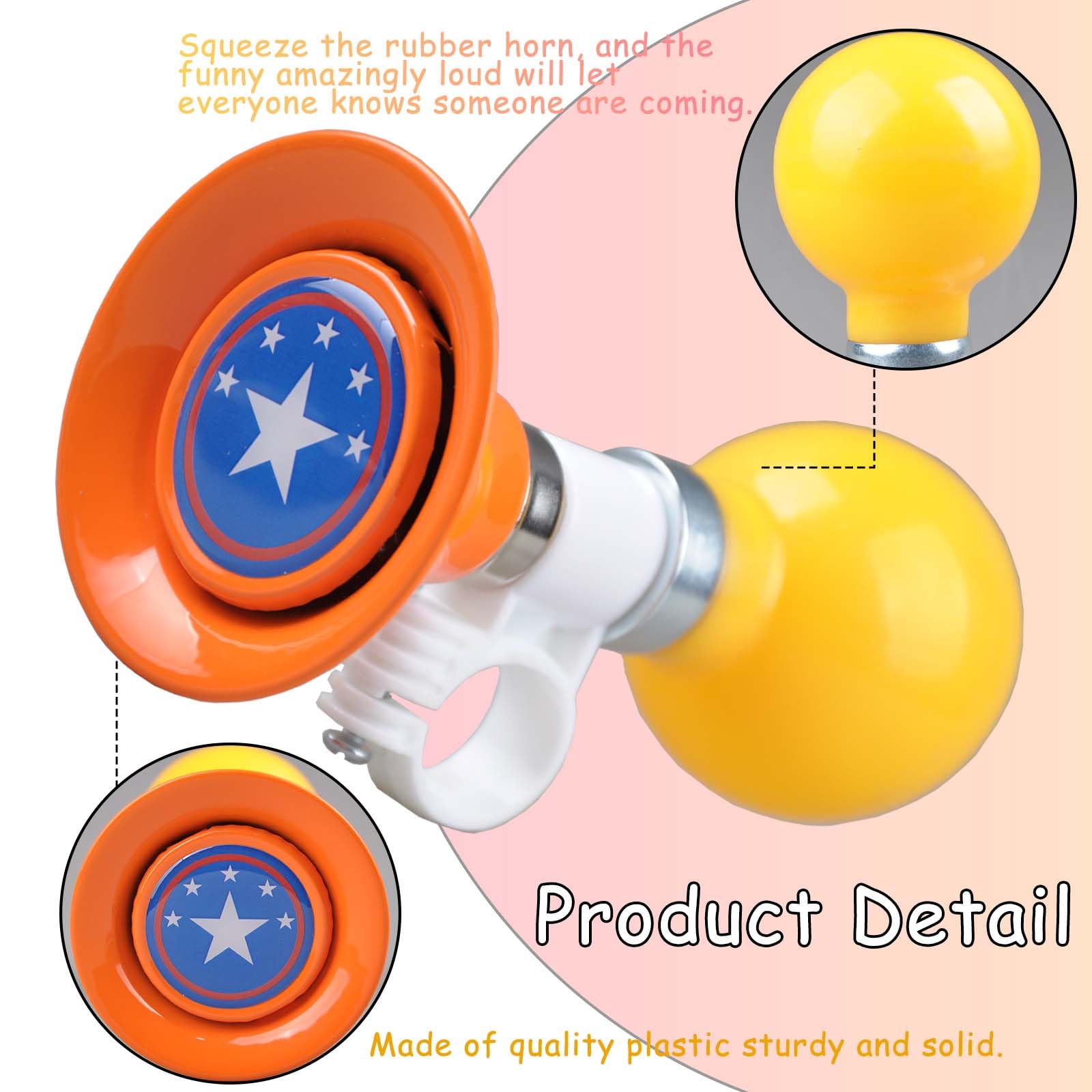 **Kids Bike Bell & 2-Pack Streamers - Durable Children's Bike Accessories, Fun Bike Horn for Boys & Girls (Orange Star) - Perfect for Birthday Gifts & Outdoor Cycling Adventures**