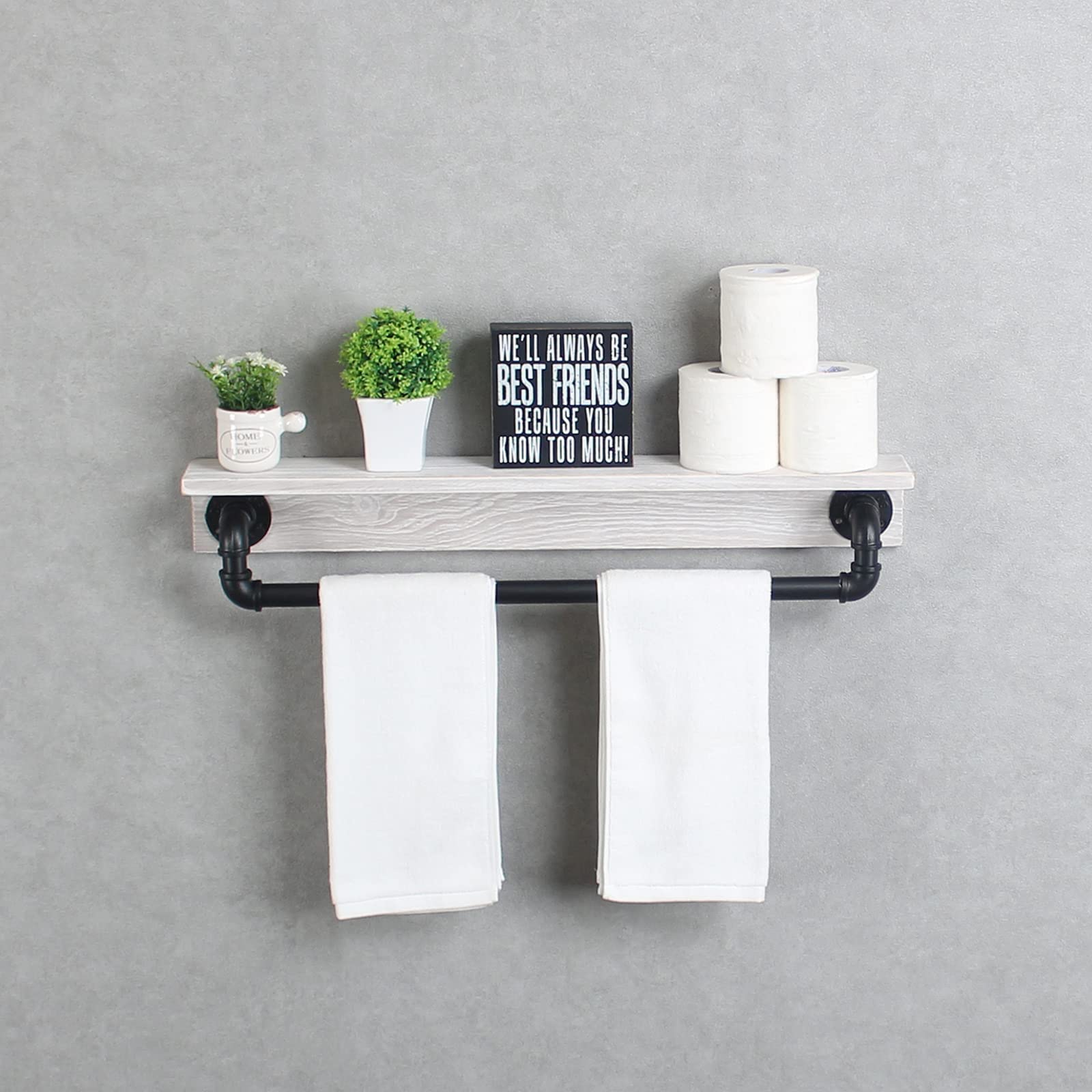 Rustic Industrial Pipe Shelf with Towel Bar - 30