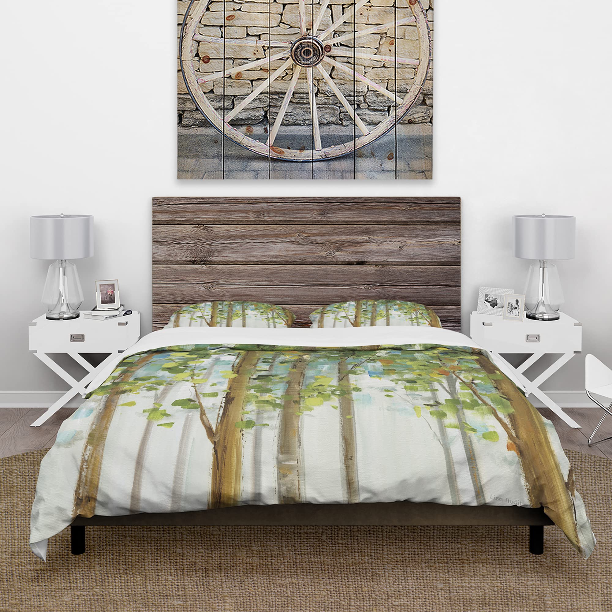 DesignQ Green Forest Traditional Duvet Cover Set King Size - 3 Piece Floral Bedding Set for All Seasons | Luxury Bedroom Decor, Guest Room Essentials, Cozy Home Textiles