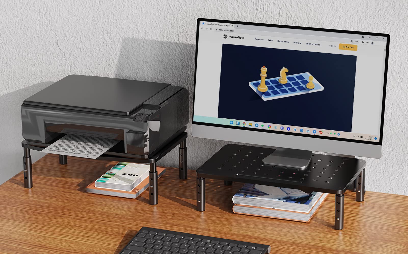 Zimilar 2 Pack Monitor Stand - 3 Height Adjustable Metal Riser with Star Mesh Design for Computer, Laptop, iMac, Printer | Dual Monitor Setup for Home & Office Workspace | Ergonomic Desk Organizer for Better Posture & Productivity