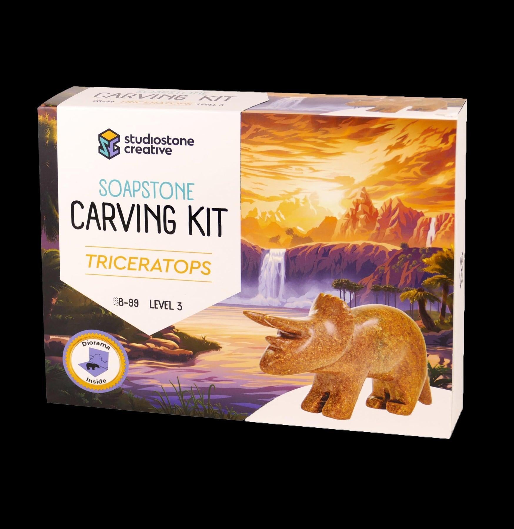 Soapstone Triceratops Carving Kit for Kids - DIY Dinosaur Sculpture Craft Set with Tools - Perfect for Art Projects, STEM Learning & Creative Gifts