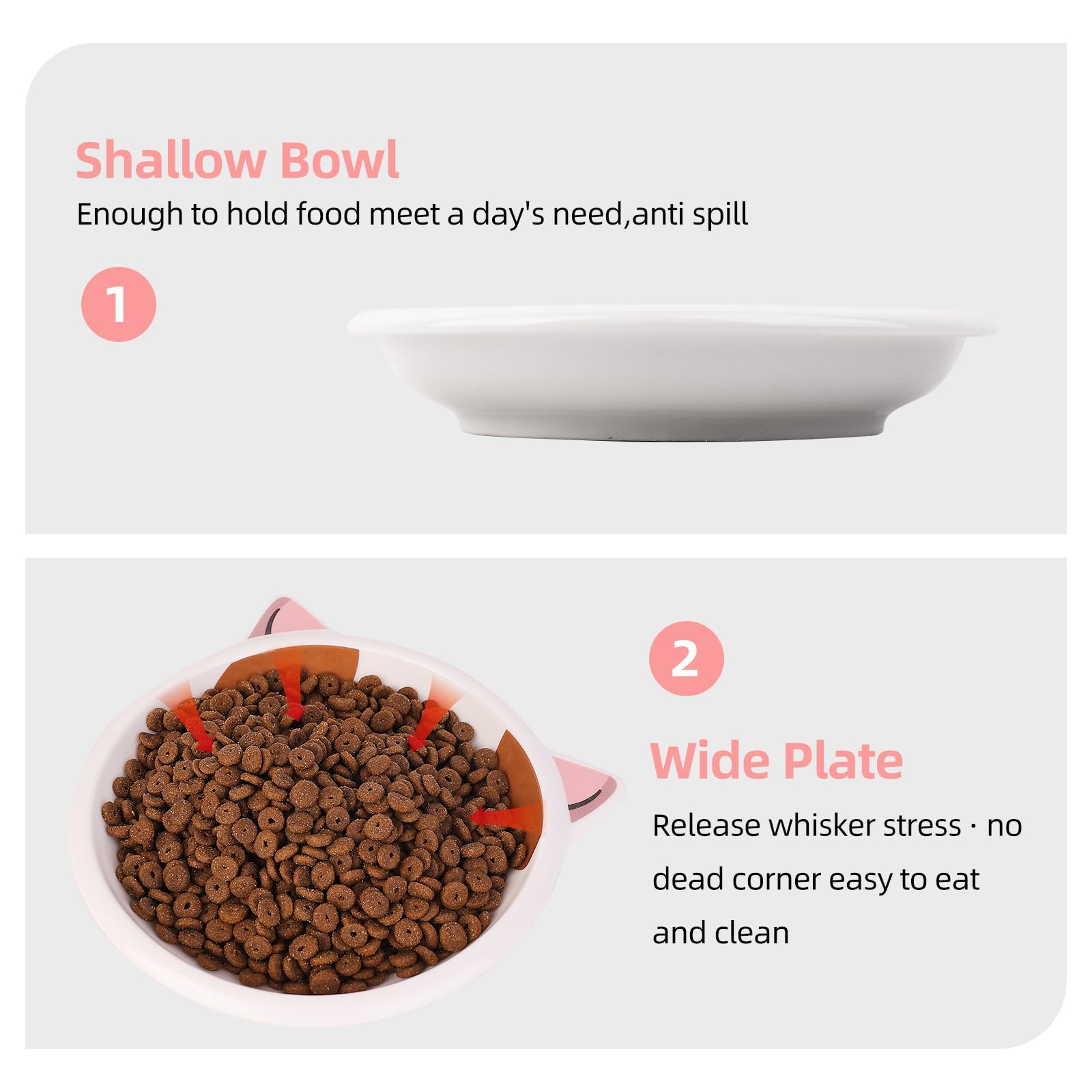 Premium Ceramic Cat Food & Water Bowl Set - 3-Piece Wide Shallow Dish for Dry/Wet Food - Anti-Whisker Fatigue Design with Non-Slip Base - Perfect for Indoor Cats, Kittens, Dogs & Puppies - Ideal for Stress-Free Feeding & Hydration Station at Home