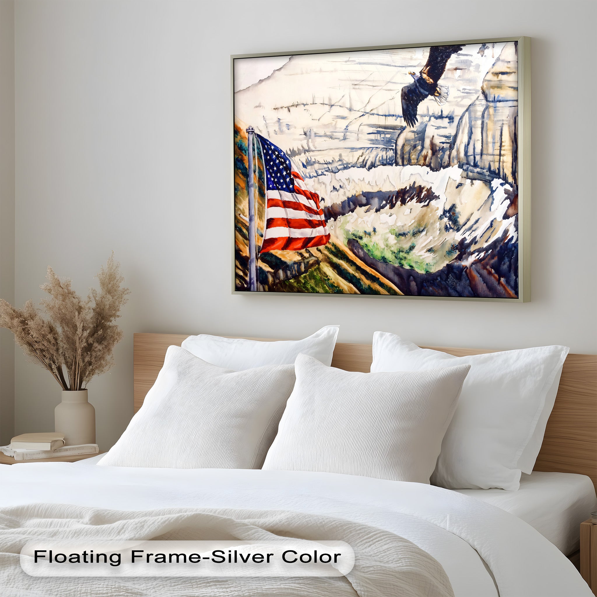 Patriotic Oil Painting of American Flag and Bald Eagle - Perfect for Home Decor, Office Wall Art & Gift for Independence Day