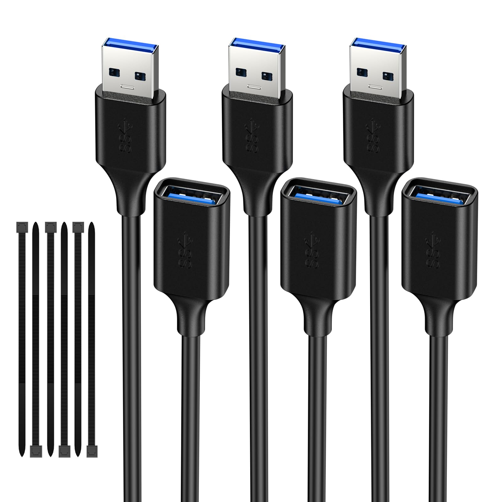 3-Pack USB 3.0 Extension Cable 3.3FT - USB A Male to Female Extender Cord for Flash Drive, Hard Drive, Card Reader, Webcam, Printer | High-Speed Data Transfer for Gaming, VR Headsets, PC & Office Setup