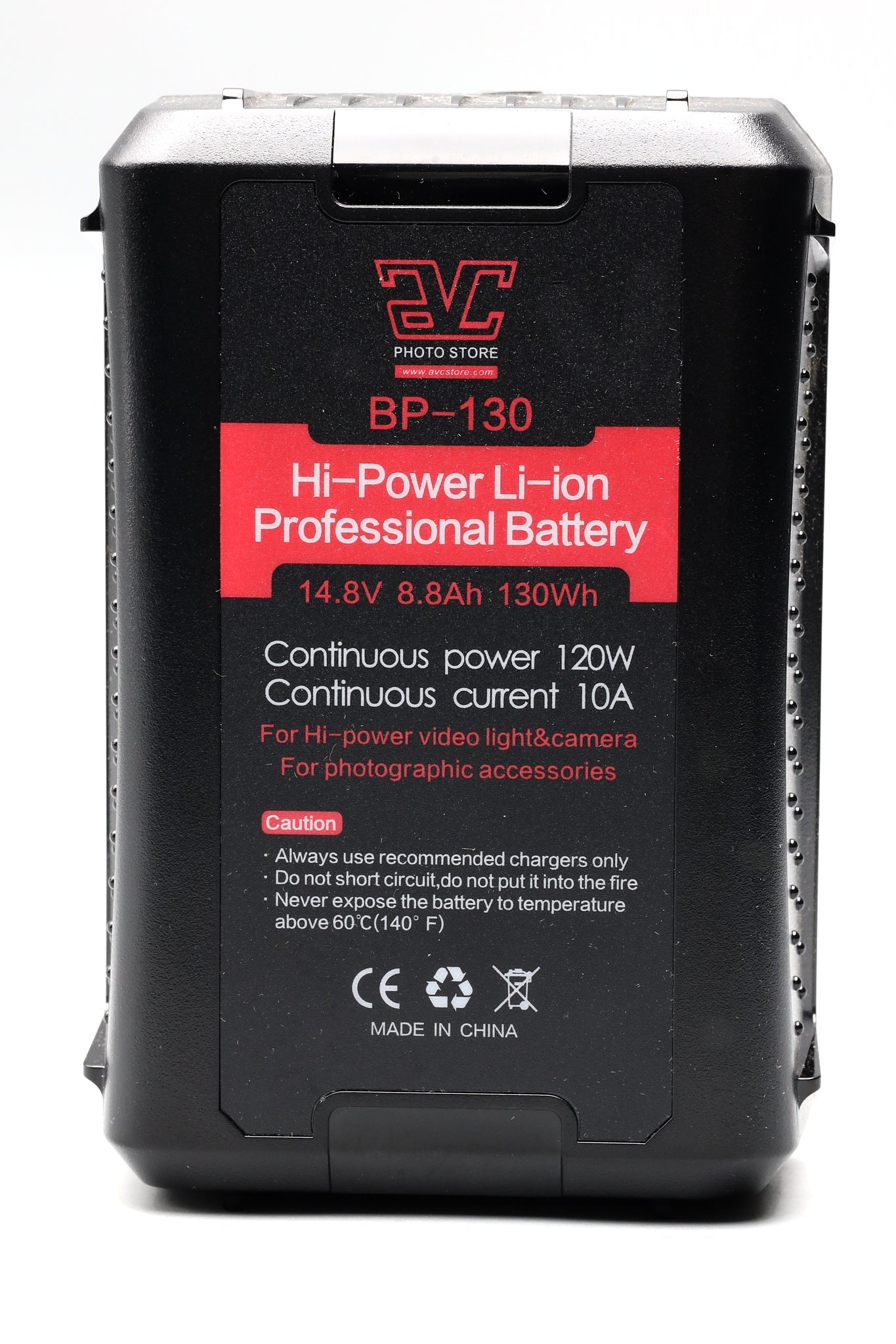AVC BP130 14.8V 8.8Ah 130Wh Professional V Mount Lithium Ion Battery for DSLR Cameras, Camcorders & Video Equipment - Perfect for Film Production, Live Streaming & Outdoor Shooting