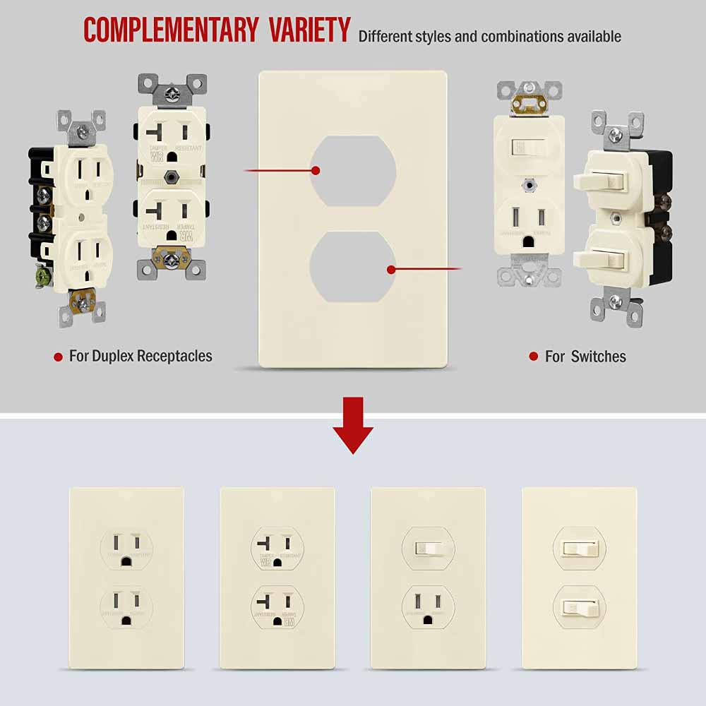 1 Gang Screwless Duplex Outlet Cover Plate in Light Almond - Perfect for Home, Office & Commercial Electrical Upgrades