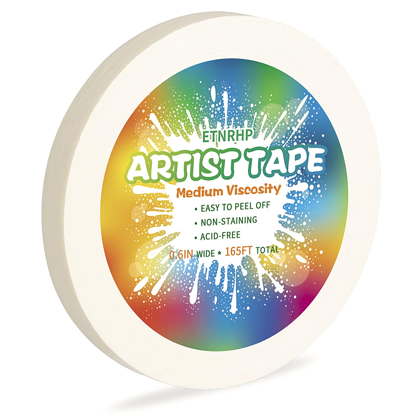 White Artist Masking Tape - Medium Tack, Acid-Free, 0.6 Inch x 165FT - Perfect for Watercolor Painting, Canvas Framing, Drafting & Art Projects - Ideal for Artists, Painters & Crafters