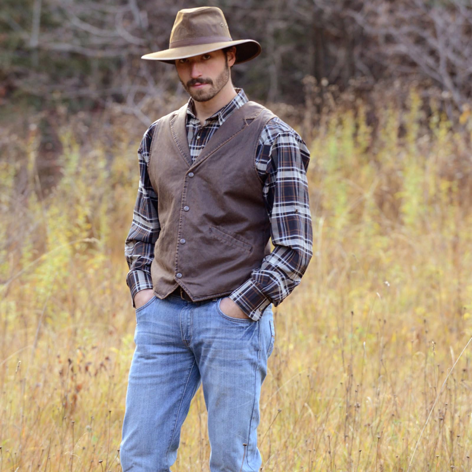 Outback Trading Co. Men's Arkansas 2835 Vintage Western Vest - Casual Outdoor Canyonland Snap Front Jacket with Hidden Pocket | Perfect for Hiking, Camping & Country Style Fashion