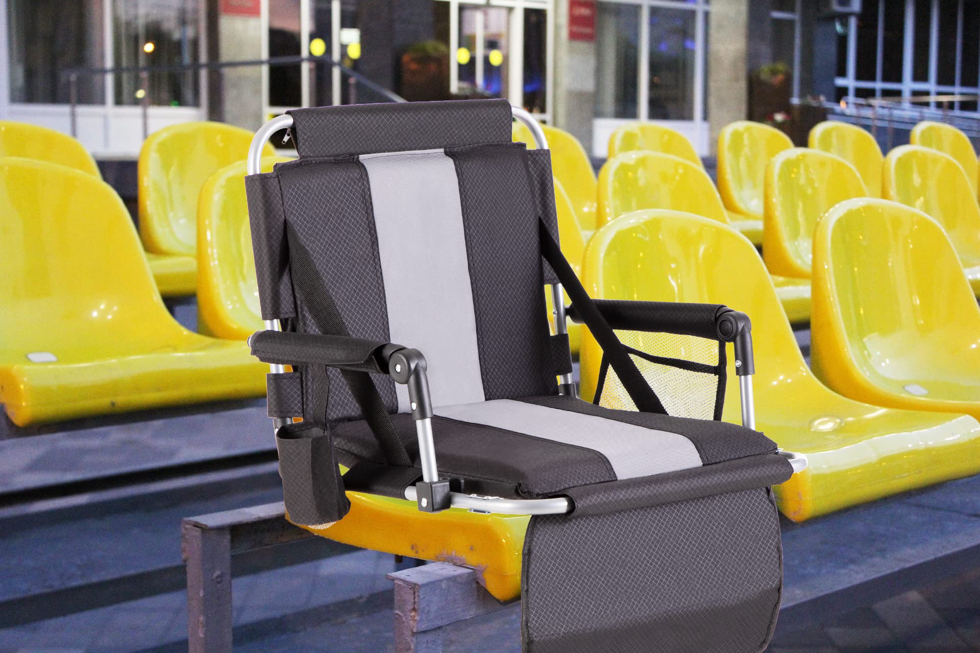 **GREEN PARTY Portable Stadium Seat with Armrest & Back Support – Lightweight Folding Bleacher Chair for Outdoor Events, Sports Games & Camping – Includes Cup Holder, Mesh Bag & Hide Hooks**