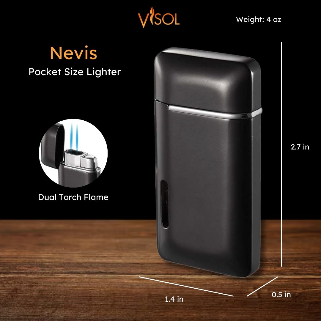 Premium Visol Nevis Dual Torch Cigar Lighter - Matte Black Finish | Windproof Butane Lighter for Cigars, Cigarettes & Outdoor Use | Perfect for Smoking Enthusiasts & Gifts