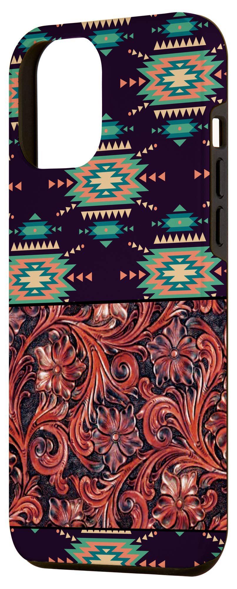 iPhone 12 Pro Max Case - Unique Black & Turquoise Navajo Aztec Floral Design Protective Cover | Perfect for Travel, Work & Everyday Use