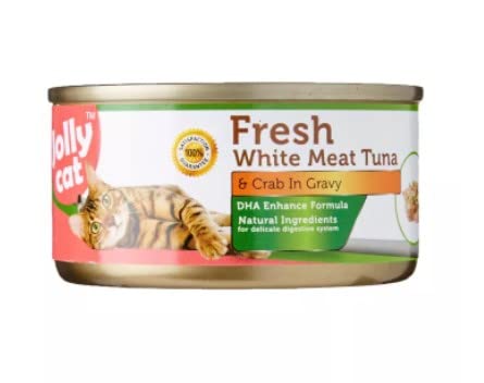 Premium Jolly Cat White Meat Tuna & Crab in Gravy Canned Cat Food 80g - High Protein Wet Cat Food with Natural Ingredients - Perfect for Adult Cats & Kittens at Mealtime or as Tasty Treat