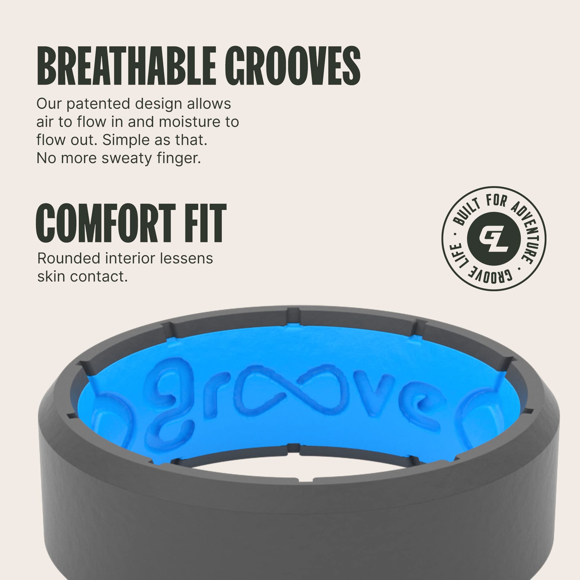 Groove Life Edge Silicone Ring for Men - Breathable Rubber Wedding Band with Unique Design & Lifetime Warranty - Comfort Fit Ring for Active Lifestyle, Gym, Swimming & Outdoor Adventures