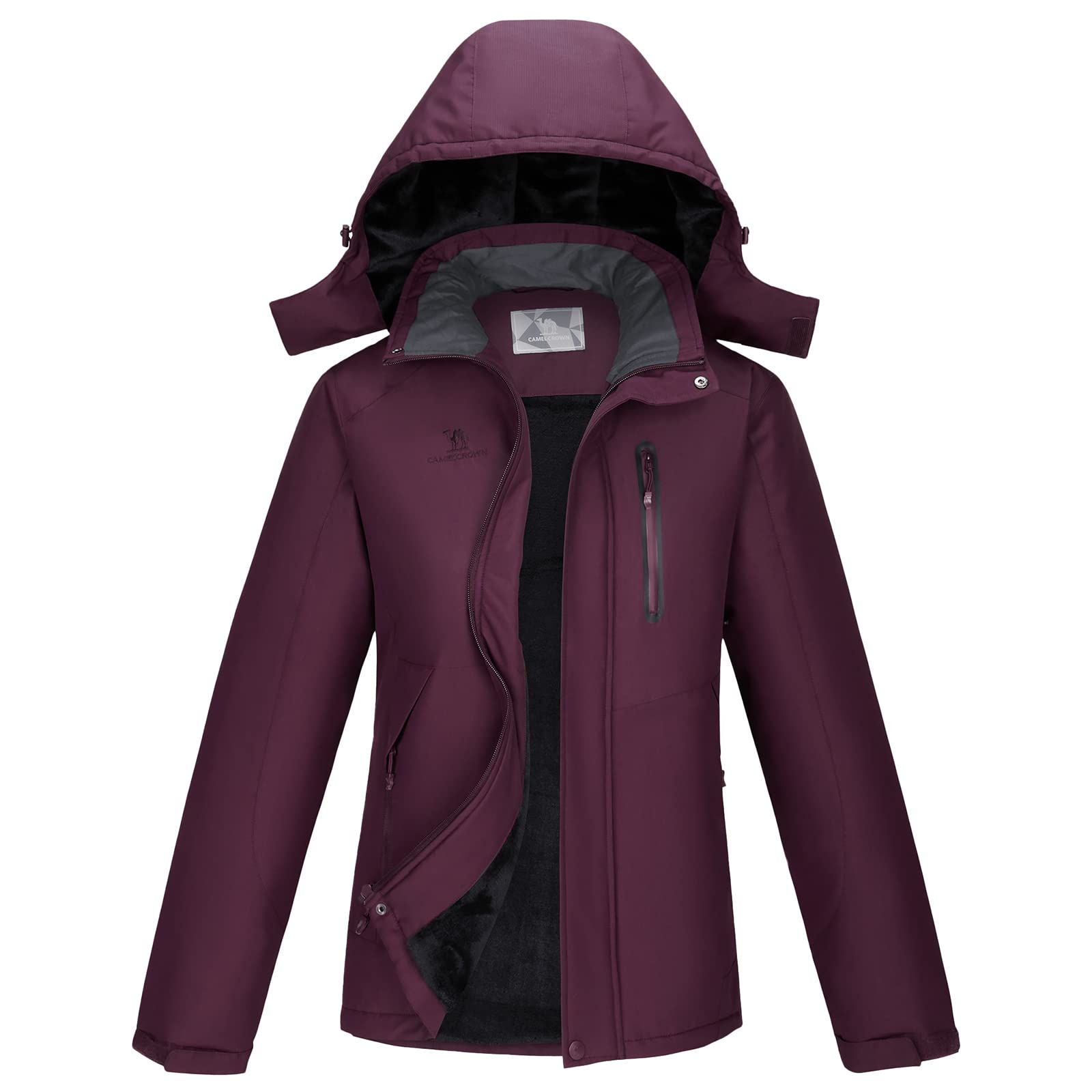 CAMEL Women's Waterproof Ski Jacket - Windproof Winter Snow Coat with Detachable Hood for Skiing, Snowboarding & Outdoor Activities