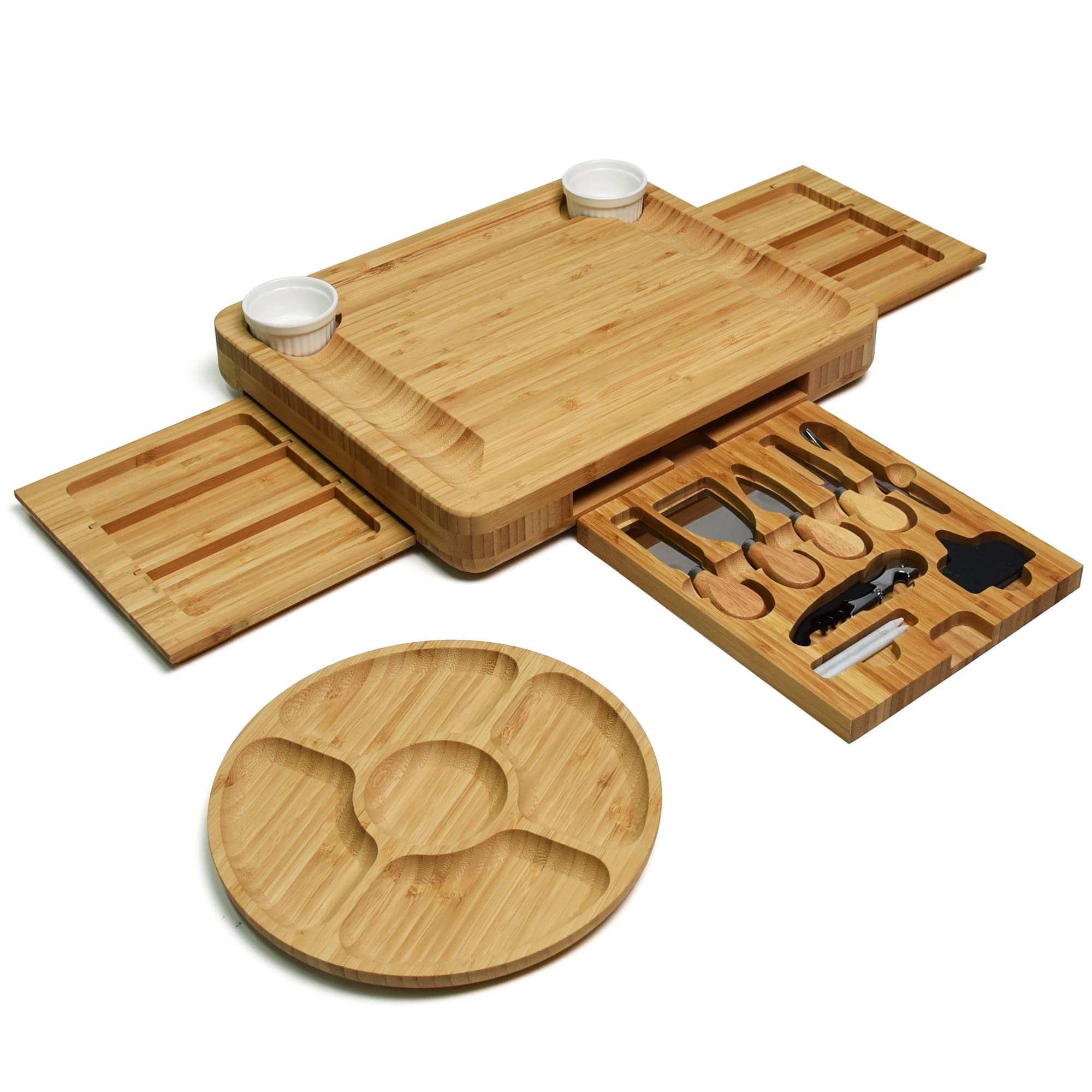 Premium Bamboo Charcuterie Board Set with Knives - Large Wooden Cheese Platter for Entertaining, Housewarming Gifts, Wedding Registry & Birthday Presents - Perfect for Wine Parties, Charcuterie Nights & Holiday Gatherings
