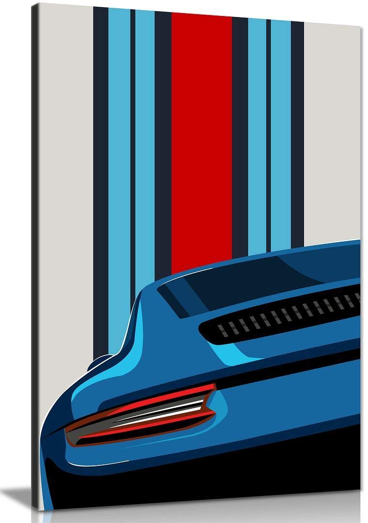 Blue Porsche Pop Art Abstract Canvas Wall Art Print - Modern Garage & Home Decor (24x16 Inches) - Perfect for Man Cave, Office, Living Room & Bedroom Wall Decor