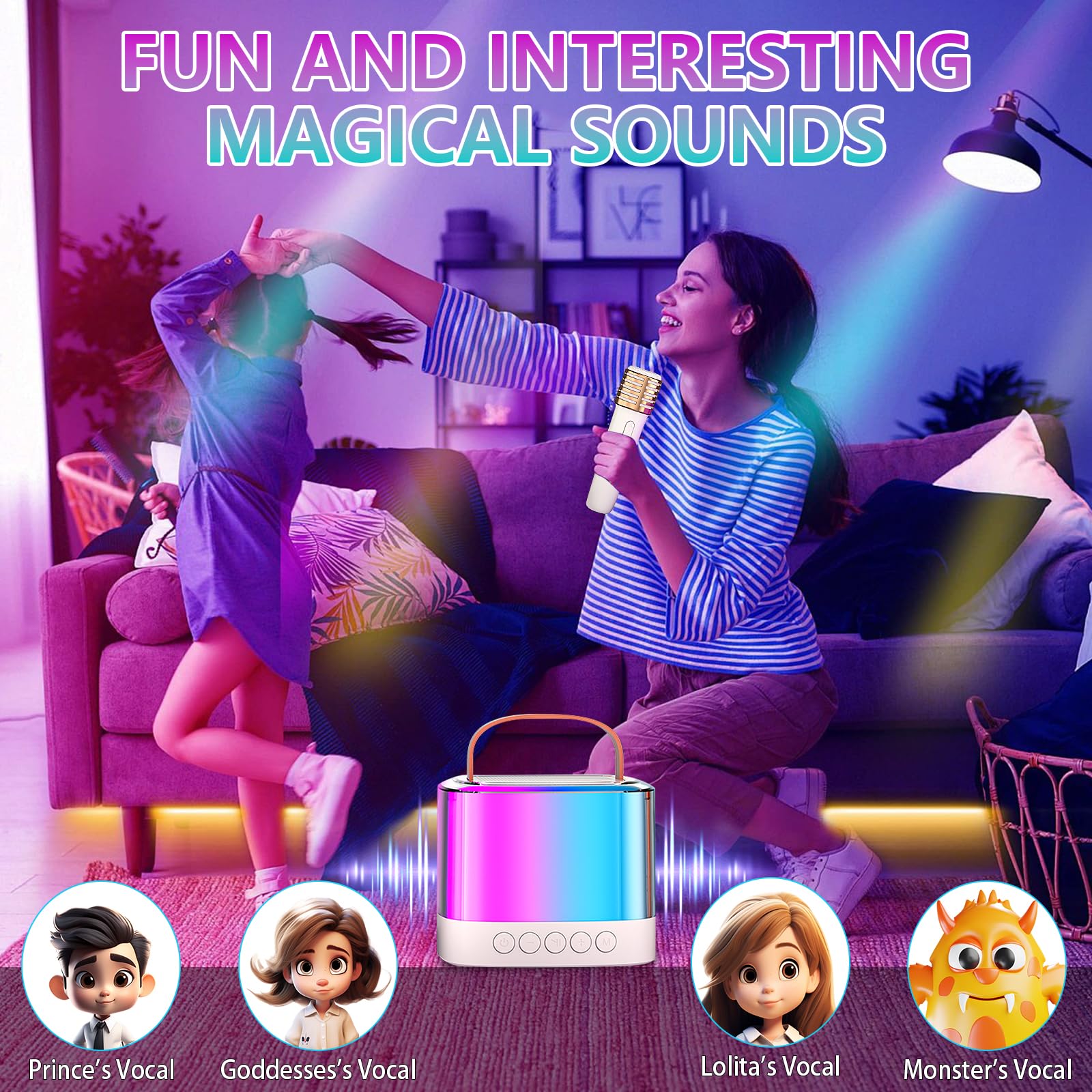 Portable Bluetooth Karaoke Machine with 2 Wireless Microphones for Adults & Kids - TF/USB/AUX Input, Echo & Vocal Cut Features - Perfect for Home Parties, Travel & Family Gatherings