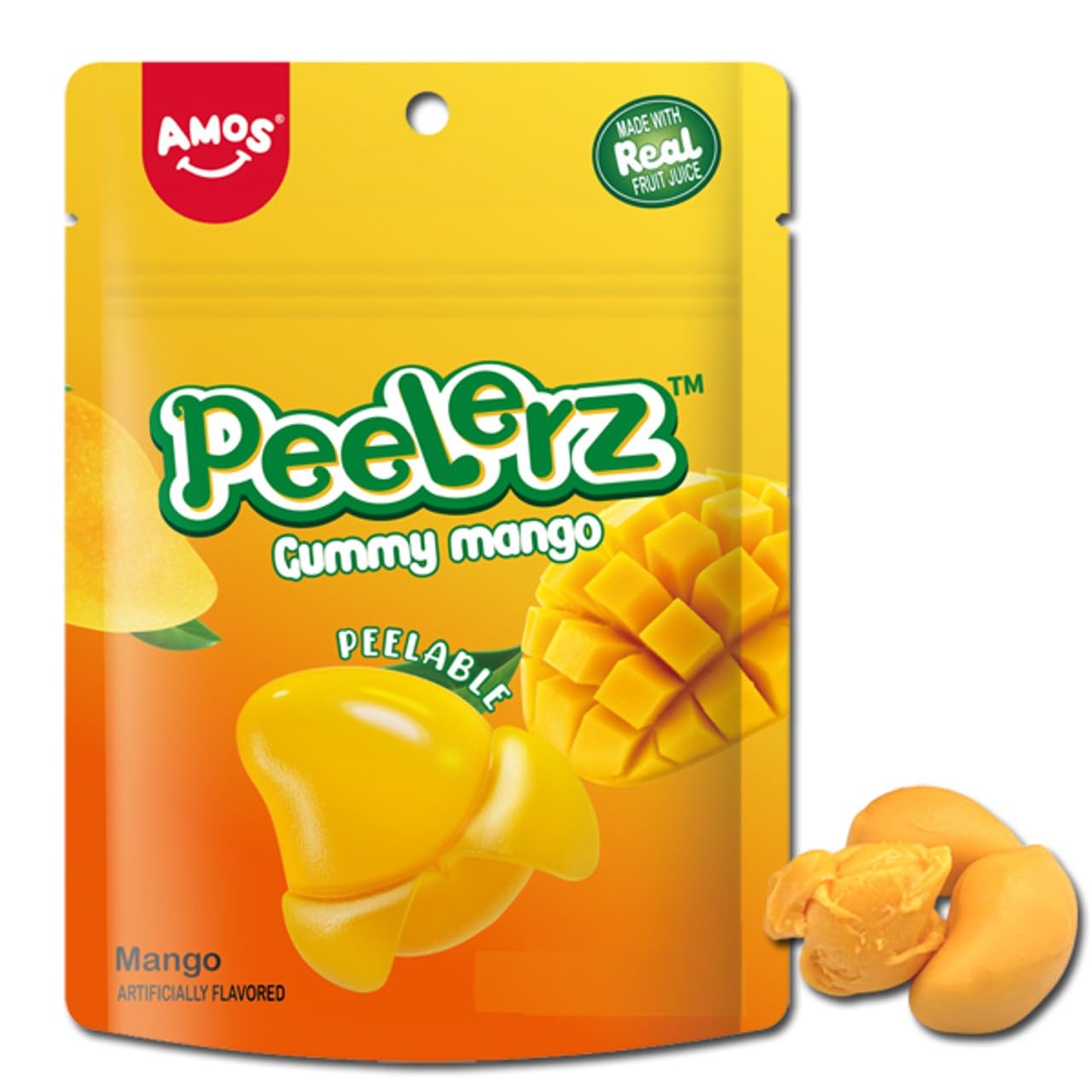 Amos Mango Peelerz Peelable Gummy Candy - Fruit Snacks Treats for Kids & Adults (62g) - Perfect for Lunchboxes, Parties & On-the-Go Snacking