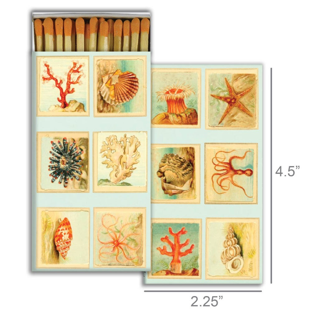 Premium Mollusks, Coral & Sea Stars Box Matches - Unique Ocean-Themed Matches for Beach Parties, Camping & Home Decor