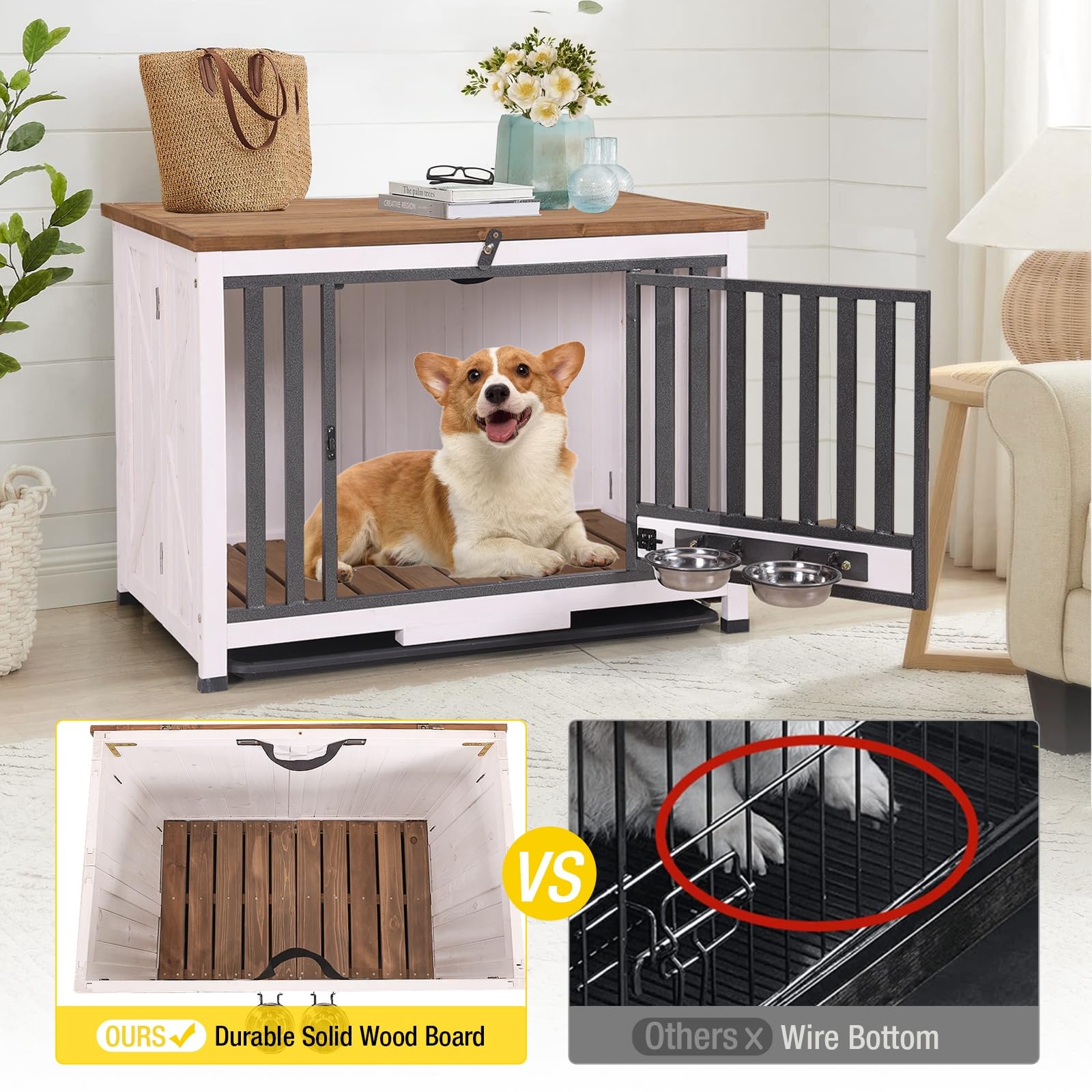 Heavy Duty Folding Dog Crate Furniture for Small & Medium Dogs - Solid Wood Kennel with Opening Roof, Multi-Functional End Table | Perfect for Living Room, Bedroom & Pet-Friendly Home Decor