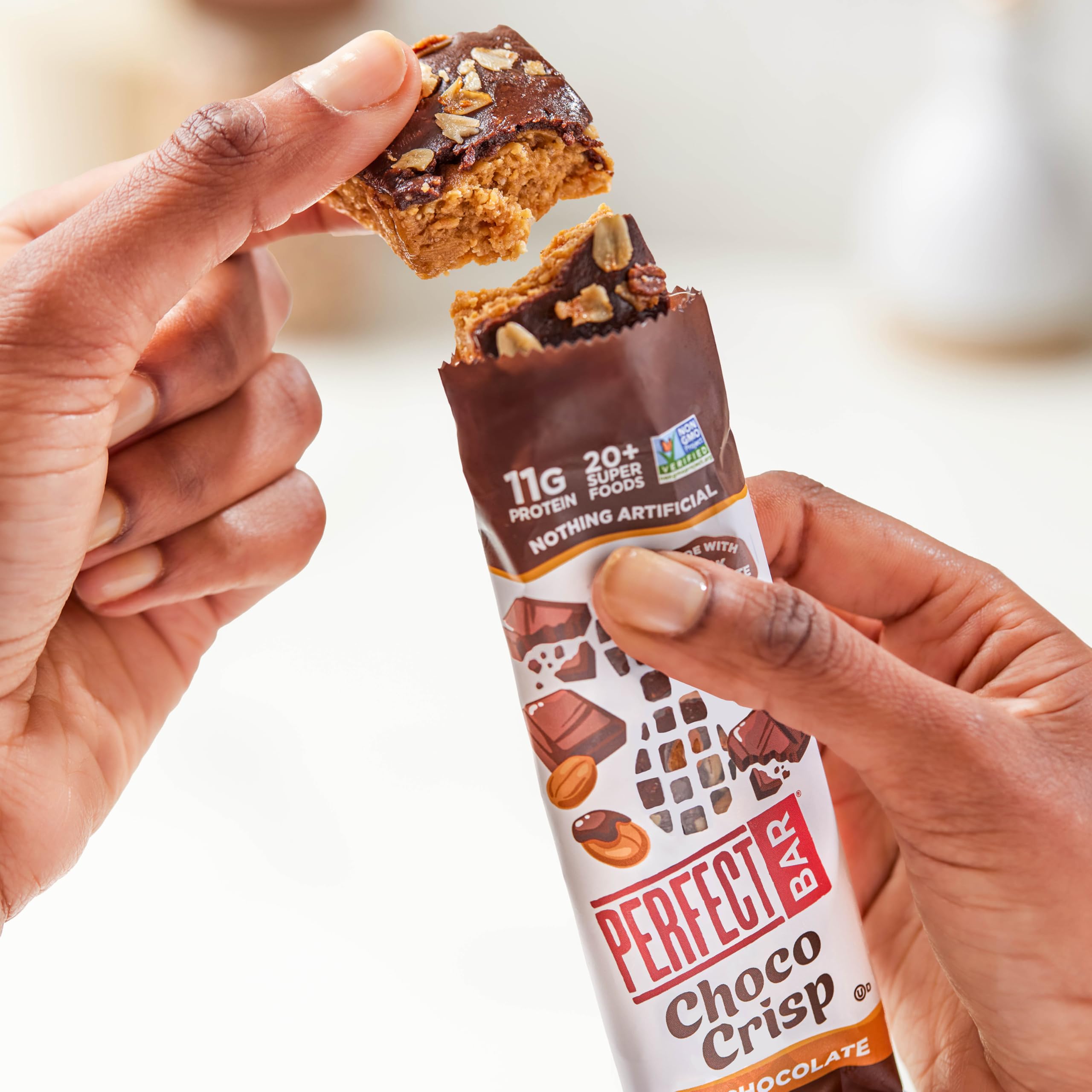 Perfect Bar Choco Crisp - Dark Chocolate Nut Butter Protein Bar | Gluten Free, Soy Free, Non GMO, No Sugar Alcohols | 1.9oz (10 Count) | High Protein Snack for Hiking, Gym & On-the-Go Energy