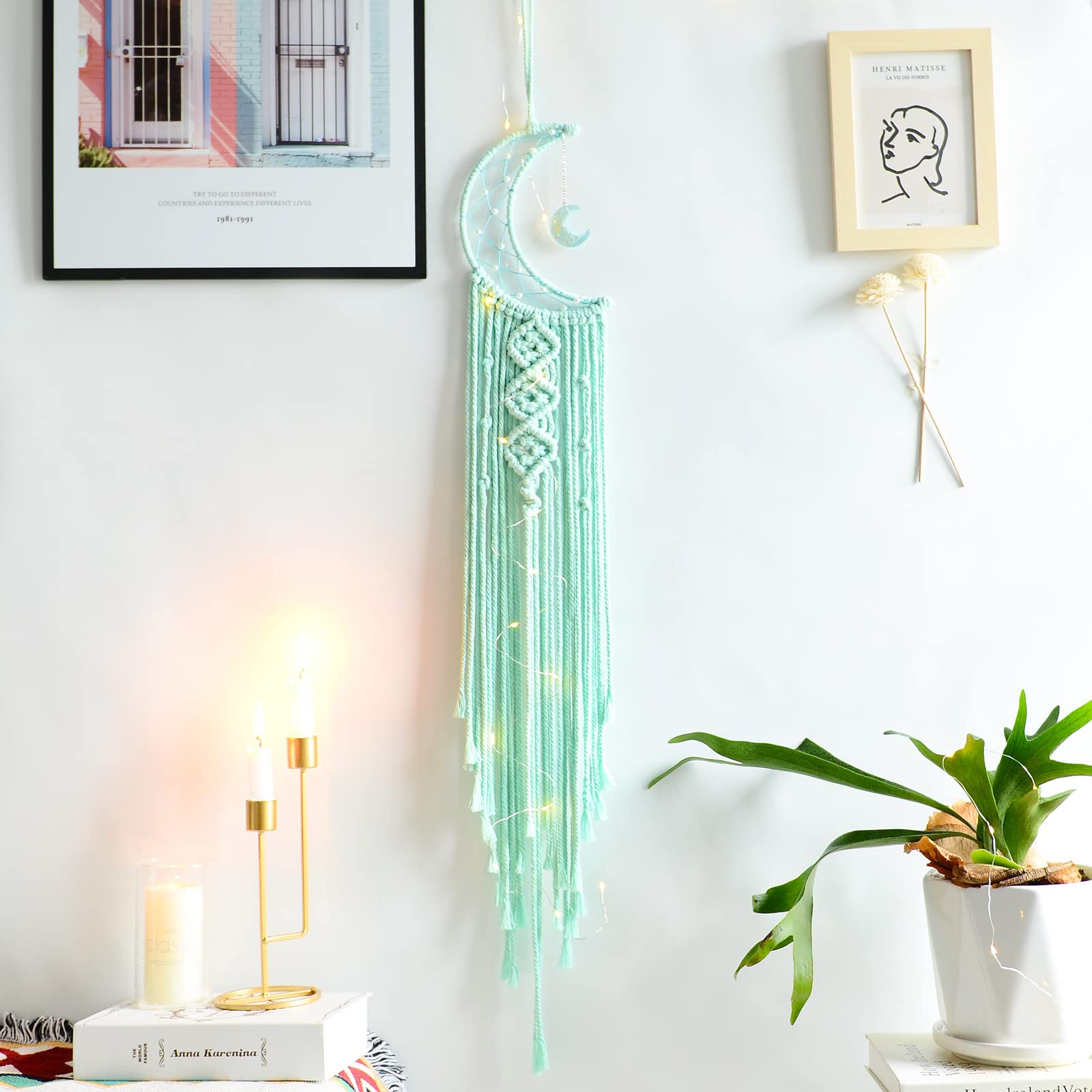 JOBOSI Moon Handmade Dream Catcher - Boho Wall Hanging Decor for Bedroom, Nursery & Living Room | Perfect Hippie Gift for Women, Teen Girls, Mothers & Friends | Spiritual Home Decor for Meditation Spaces & Dorm Rooms
