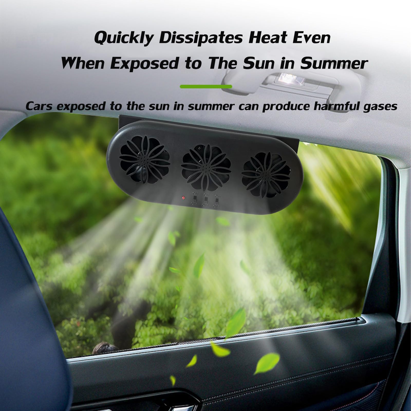 Solar Powered Car Exhaust Fan - 3 Outlet Auto Ventilation Cooler for Vehicle Windows, Radiator & Interior Cooling | Perfect for Summer Heat & Parking Ventilation (Black)