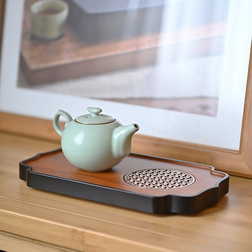 Premium Hollow Metal Stand Bamboo Tea Tray - Durable & Stylish Tea Serving Tray for Matcha, Chinese Tea Ceremony, or Office Tea Break - Perfect for Home, Zen Decor, or Gift Giving