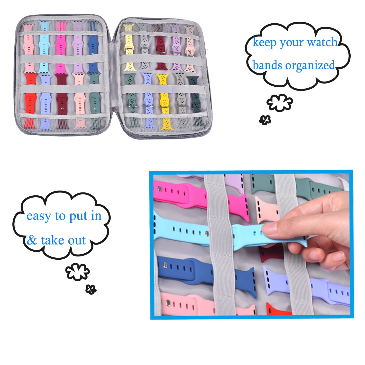Watch Band Organizer Case for 35 Straps & Accessories - Gray | Travel & Storage