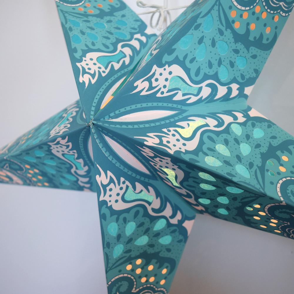 24 Pack Turquoise Blue Rain Paper Star Lanterns - Chinese Style Hanging Wedding & Party Decorations for Indoor/Outdoor Events, Home Decor, Garden Lighting, and Festive Celebrations