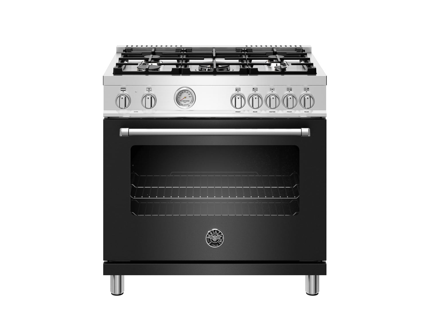 Bertazzoni MAST365DFMNEE 36 Inch Dual Fuel Range with 5 Burners & Electric Oven in Matte Black - Perfect for Modern Kitchens & Professional Cooking