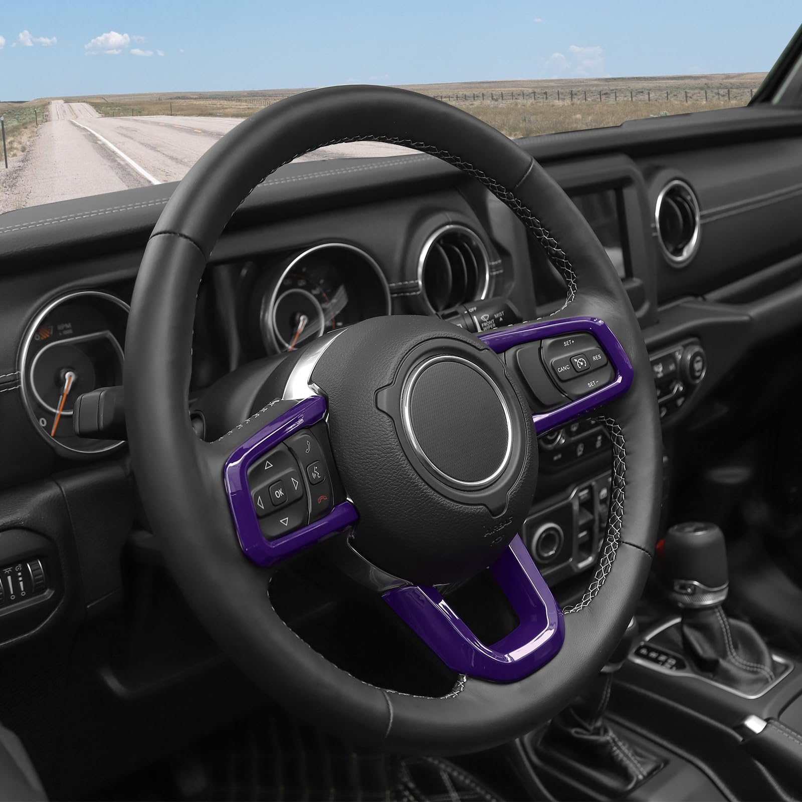 RT-TCZ Purple Steering Wheel Trim Decal Panel for Jeep Wrangler JL JLU & Gladiator JT (2018-2024) - 3-Piece Interior Accessories Kit - Upgrade Your Ride with Stylish Purple Accents