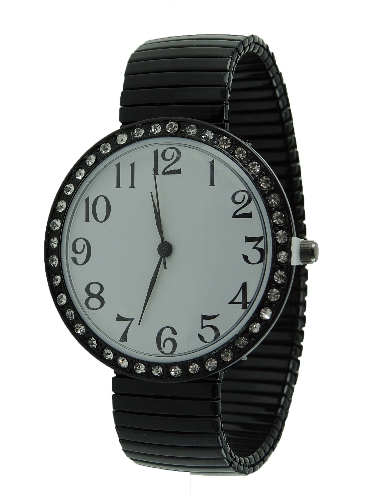 Elegant Women's Black Stretch Band Watch with Jumbo Face & Crystal Dial - Perfect for Office, Party & Everyday Wear