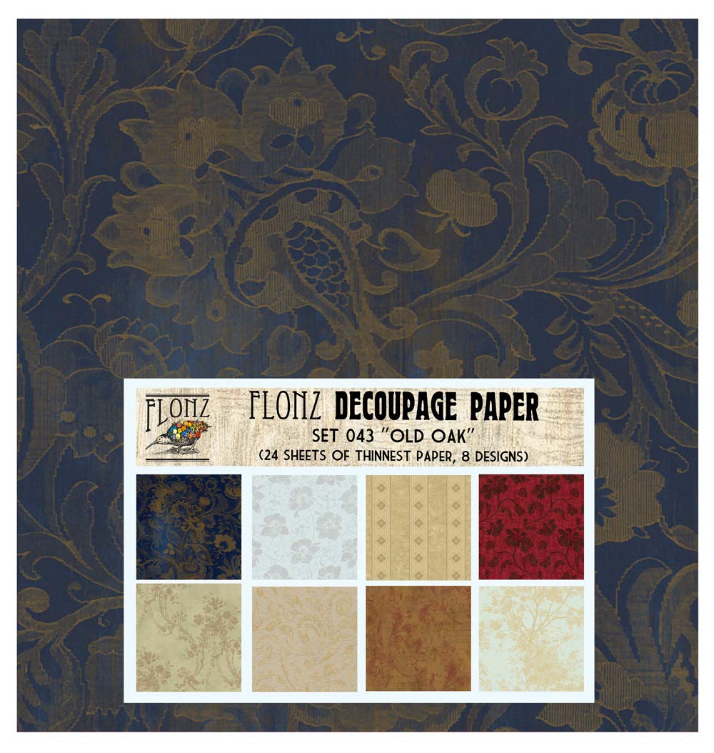 Vintage Old Oak FLONZ Decoupage Paper Pack - 24 Sheets 6x6 Inches - Scrapbooking, Card Making & DIY Craft Supplies - Perfect for Home Decor, Gift Wrapping & Mixed Media Art Projects