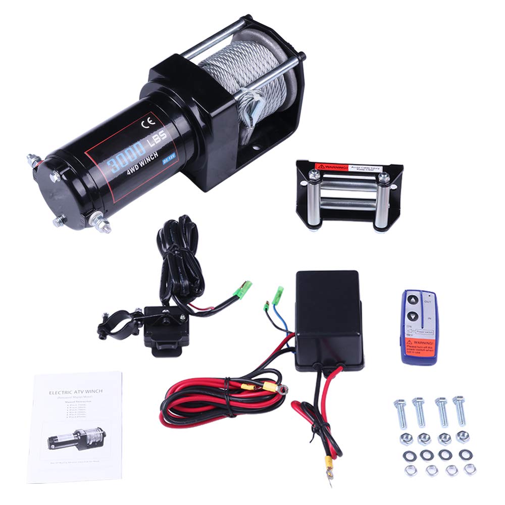 12V 3000 lbs Electric Winch - Heavy Duty Recovery Winch for Truck, SUV, ATV, Boat & Trailer with Steel Cable & Wireless Remote Control - Off-Roading, Towing & Vehicle Recovery Scenarios