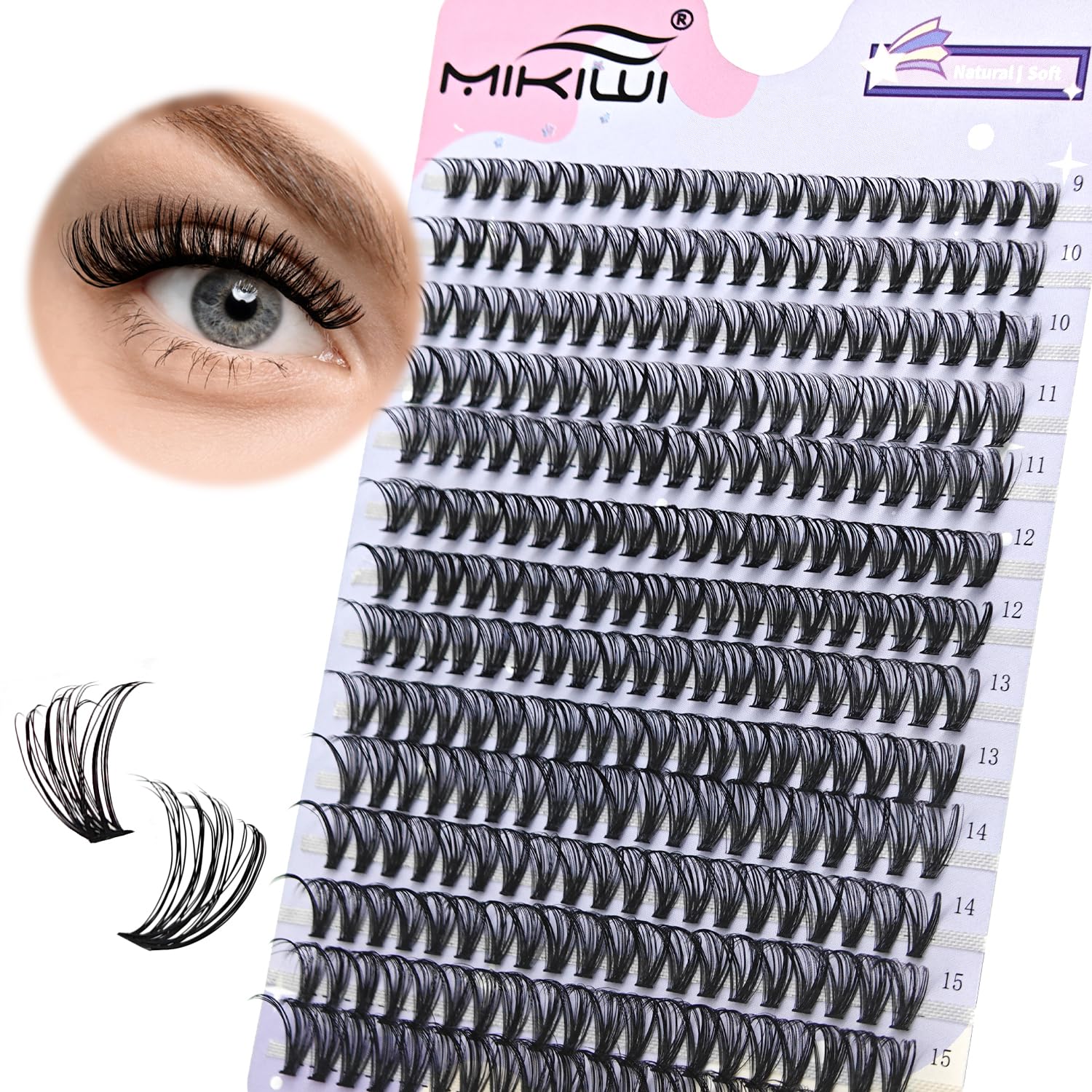 Mikiwi 280pcs Cluster Lashes - 30D-0.07D-9-16mm Mixed Length, D Curl, Faux Mink Individual Eyelash Extensions for DIY Lash Application | Perfect for Salon, Bridal, Party & Everyday Wear