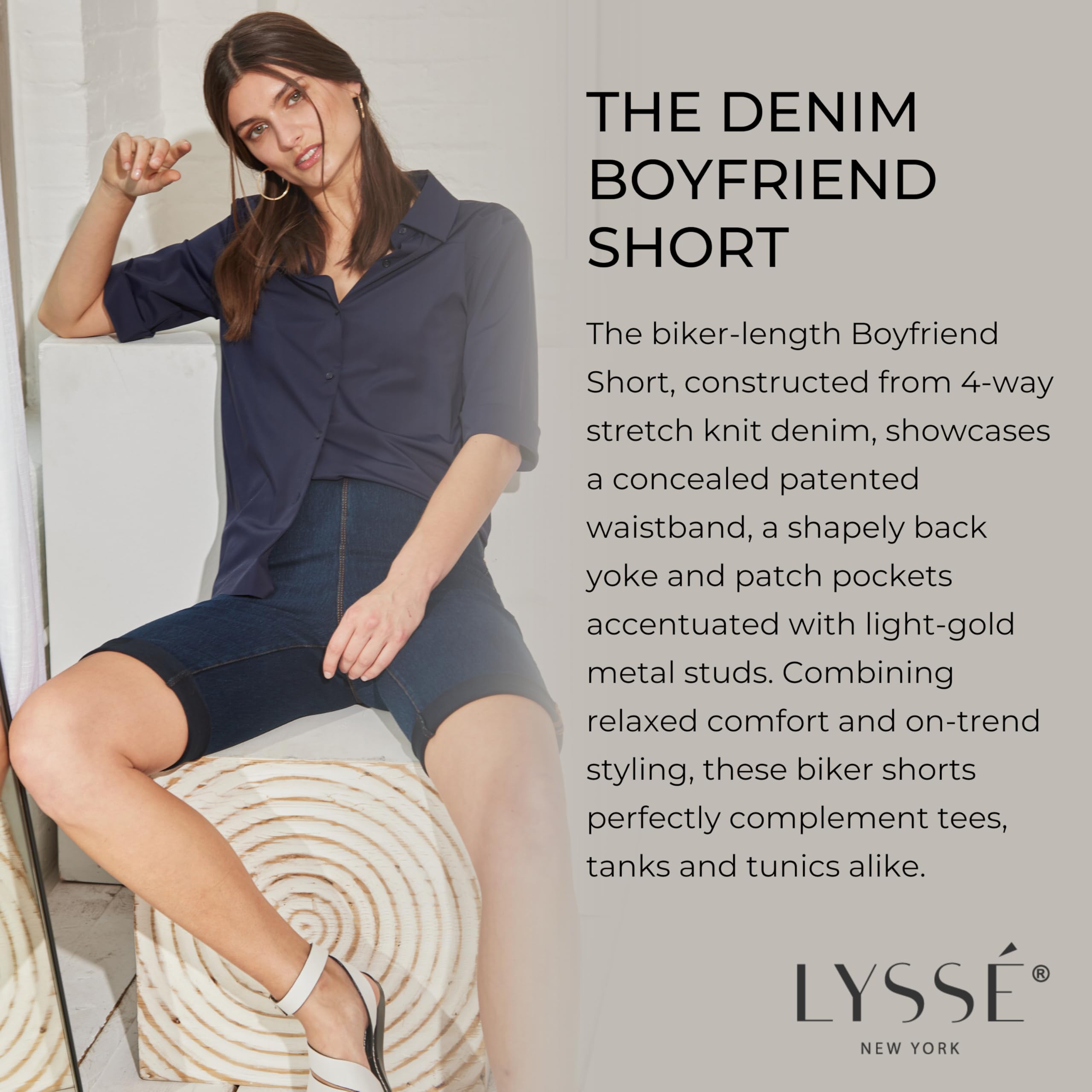 Lyssé Women's Boyfriend Denim Shorts – Comfortable 4-Way Stretch Knit Jean Shorts for Casual Wear | Perfect for Summer Outfits, Beach Trips & Weekend Errands