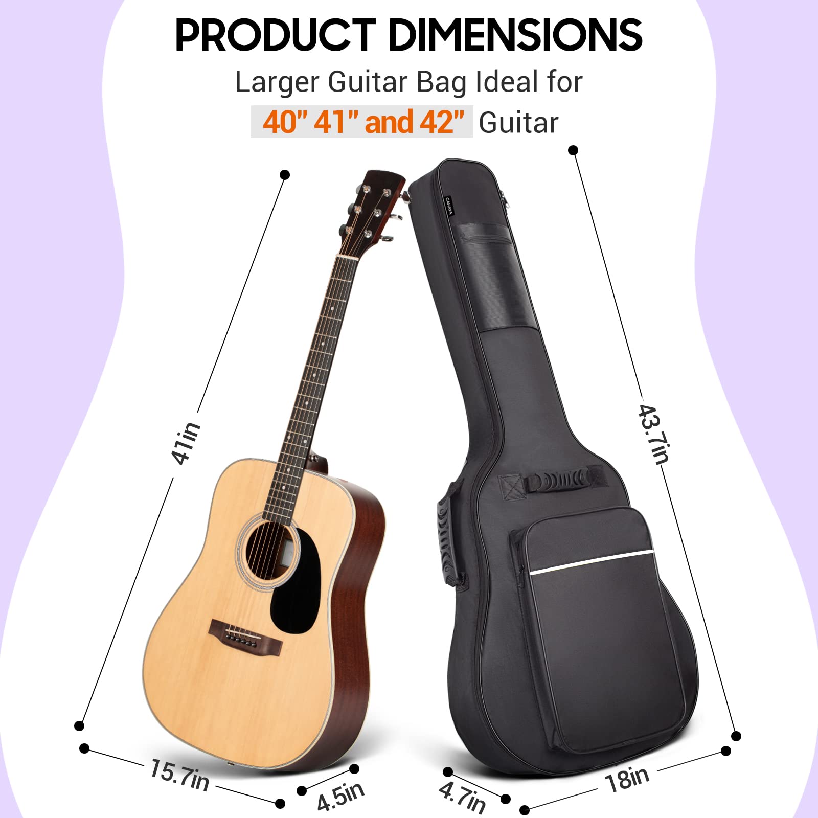 Premium CAHAYA Acoustic Guitar Bag - Thick Padded 0.5in Sponge, Water Resistant Case for 40-42 Inch Guitars | Perfect for Travel, Gig & Storage Protection