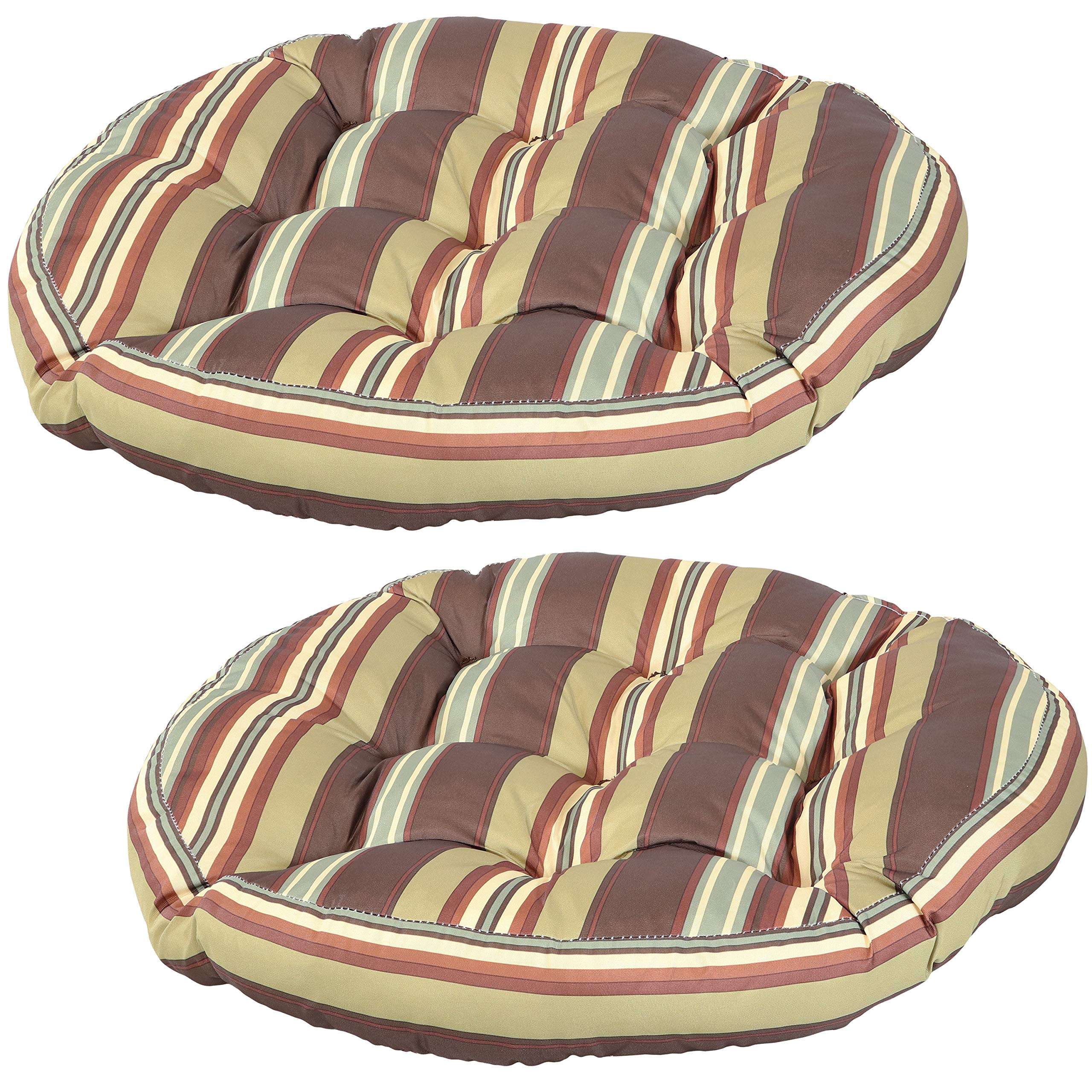 Sunnydaze Tufted Large Round Floor Cushion Set of 2 - 22-Inch Diameter Indoor/Outdoor Chair Cushions & Meditation Pillows - 300D Olefin with Polyester Fill - Chocolate Stripes - Perfect for Patio Lounging, Yoga, and Cozy Home Decor