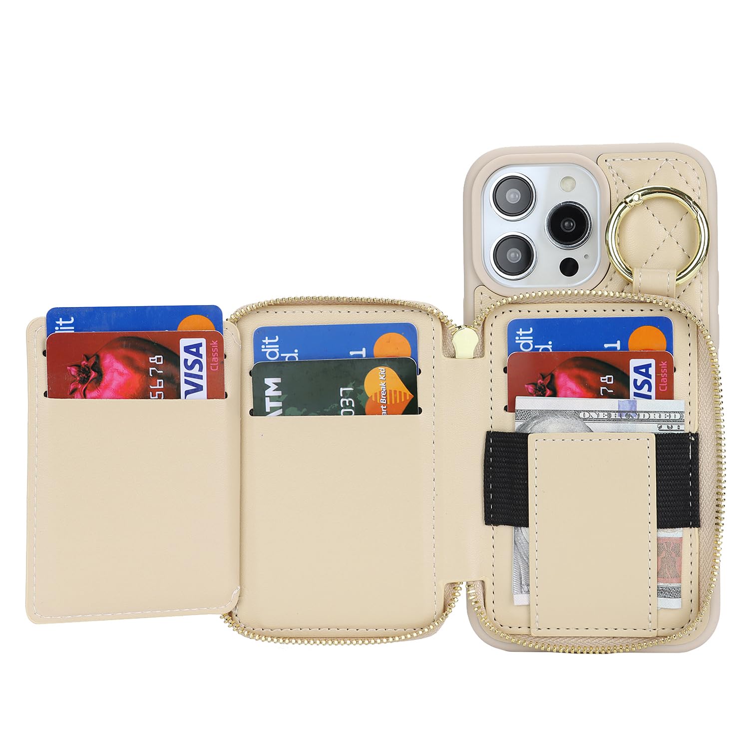 Premium Leather Wallet Case for iPhone 13 Pro Max with Card Holder & Zipper - Slim Protective Phone Cover with Kickstand (White) - Perfect for Everyday Use, Travel, and Hands-Free Viewing