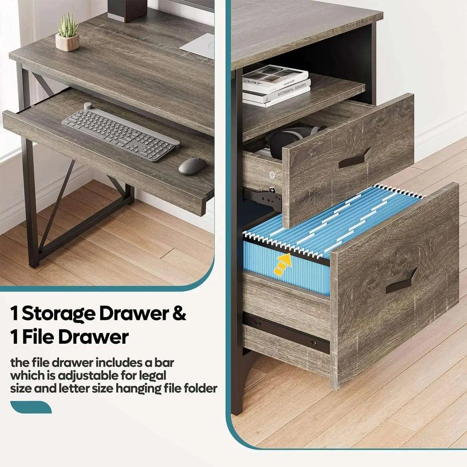 Bestier Computer Desk with Keyboard Tray & Storage Drawers - Home Office Desk for Work, Study & Gaming - Ergonomic Writing Desk for Small Spaces & Bedrooms