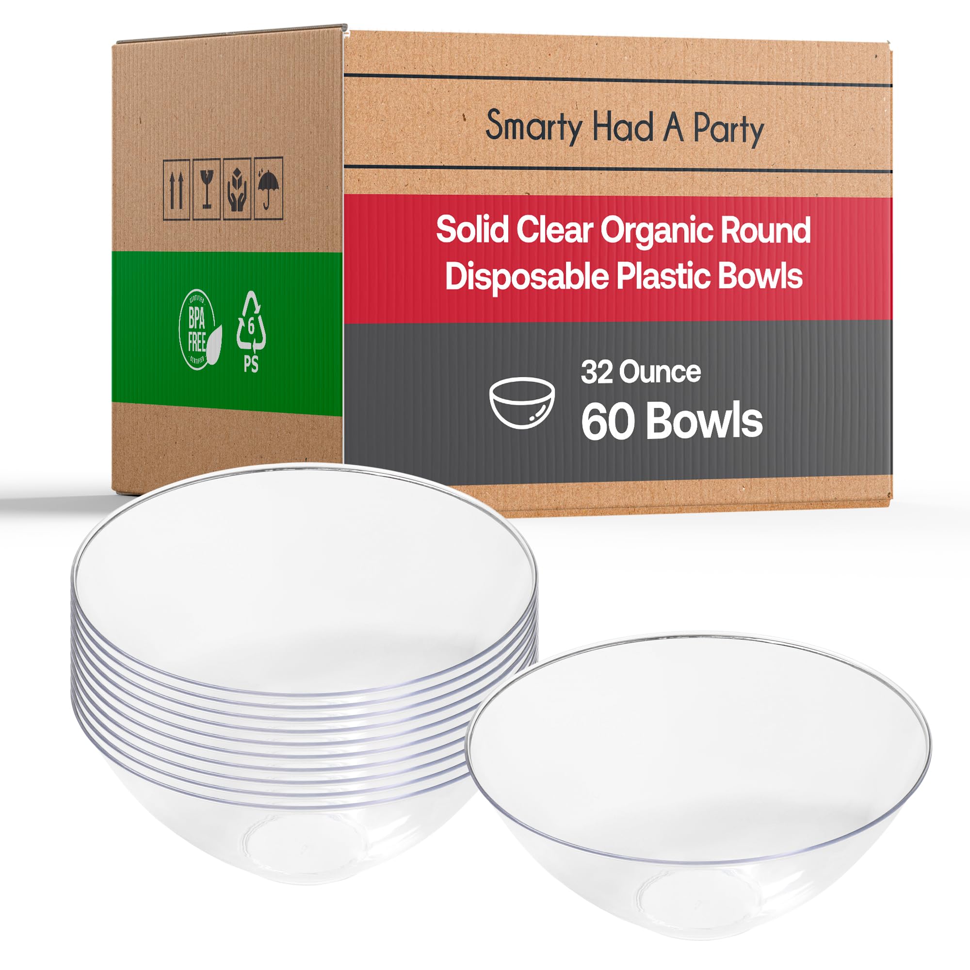 Disposable Plastic Plates with Rim Design - 60 Pack 32oz Clear Round Bowls for Wedding, Birthday Party, Picnic & All Occasions | Bulk Organic Dinnerware for Catering, BBQ, Family Gatherings & Outdoor Events