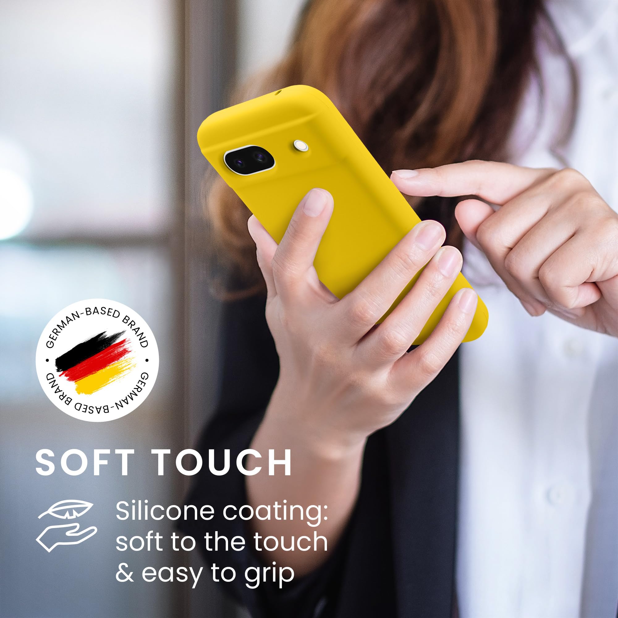 kwmobile Google Pixel 8a Case - Shockproof TPU Silicone Phone Cover with Soft Finish in Radiant Yellow - Perfect for Everyday Protection & Outdoor Activities