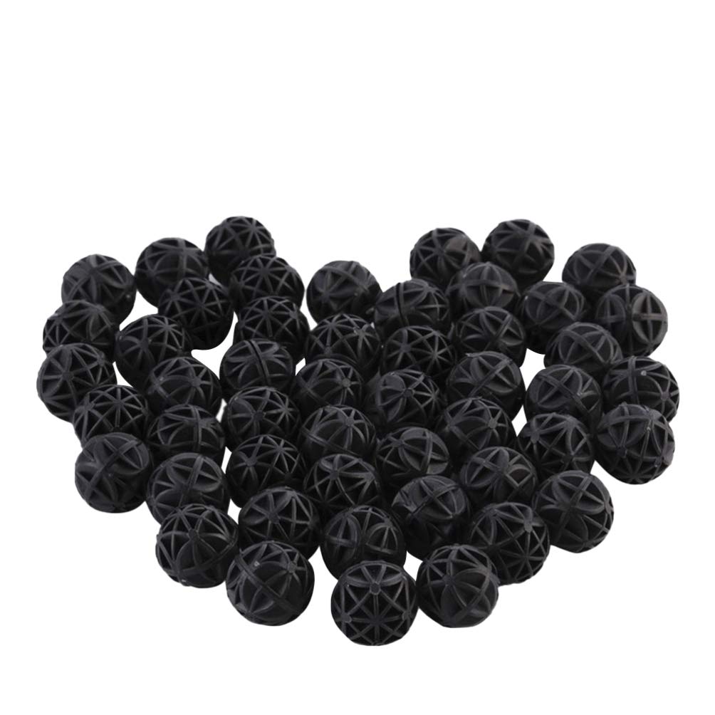 POPETPOP 50pcs Bio Filter Media Balls - 16mm Black Aquarium Filter Rings for Fish Tanks & Ponds - Improves Water Quality