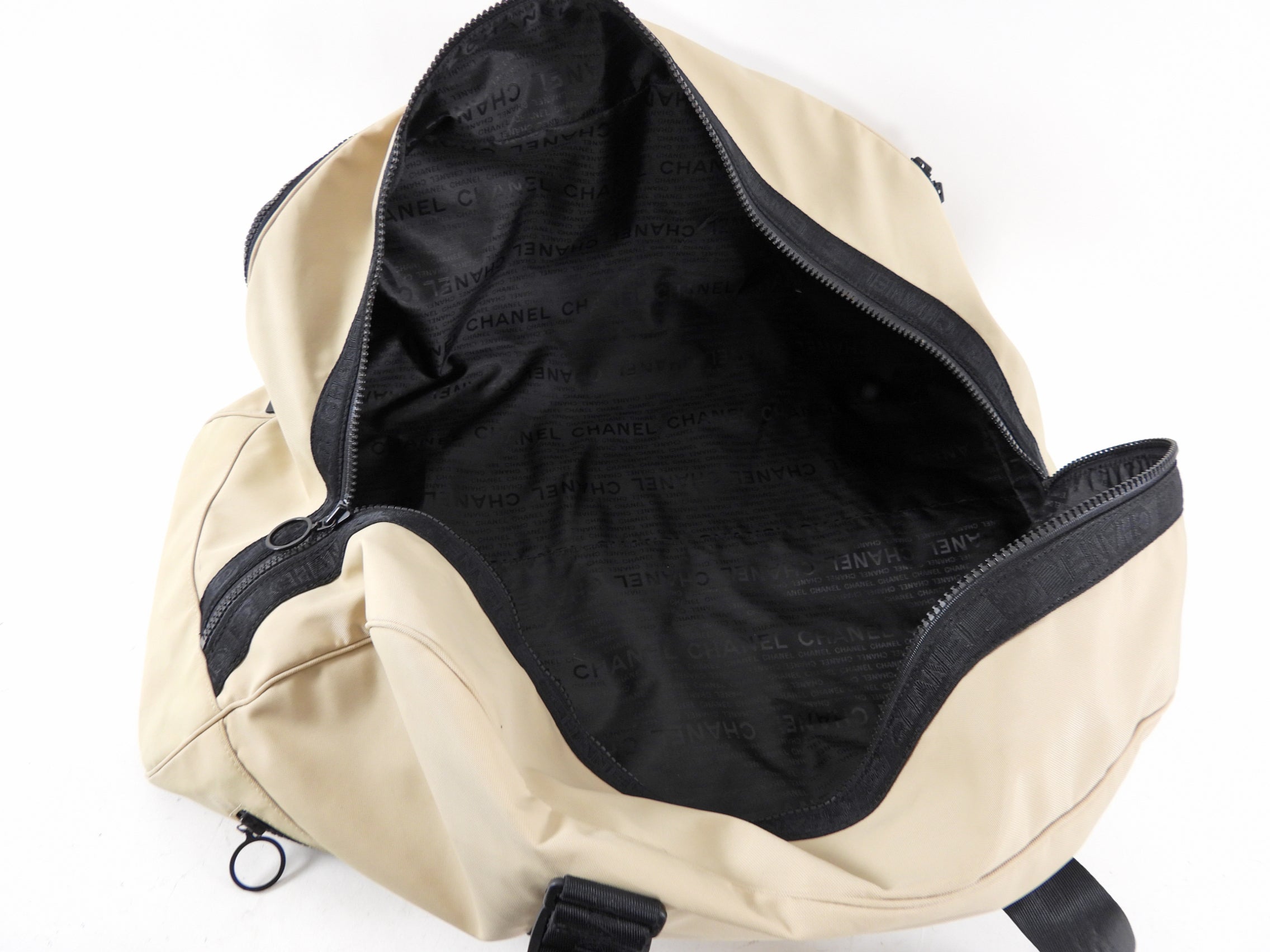 Vintage Chanel Sport 2002 XL Beige Nylon Duffle Bag - Travel Duffel for Women, Gym Bag, Weekend Getaway & Luxury Designer Tote