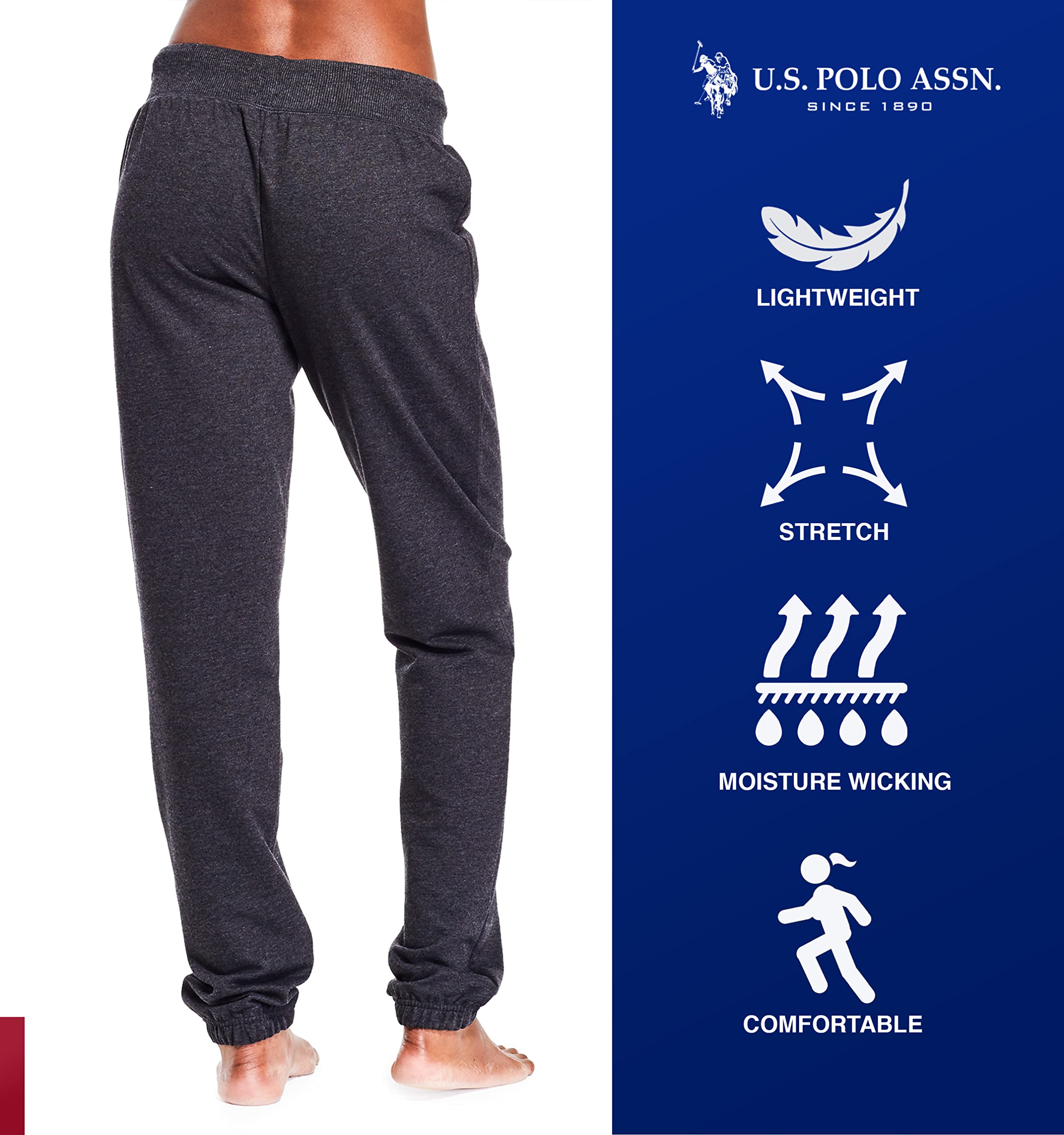 U.S. Polo Assn. Women's Essential Sweatpants with Pockets - Comfortable & Breathable French Terry Joggers for Casual Wear, Lounge, Yoga & Running